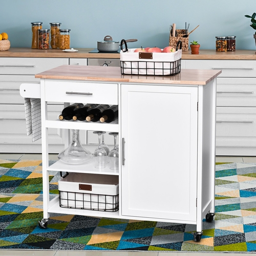 HOMCOM Kitchen Trolley Serving Cart Rolling with Drawer and Open Shelf