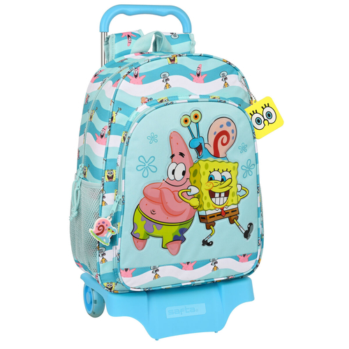 School Rucksack with Wheels Spongebob Stay positive Blue White (33 x