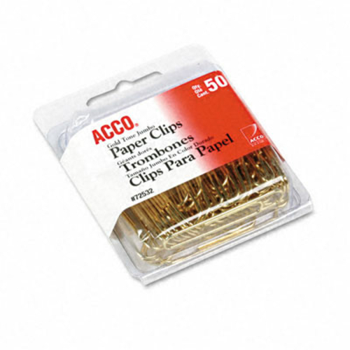 Acco 72532 Paper Clips  Wire  Jumbo (1-3/4  )  Gold Tone  50/Box