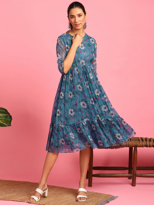 Women Fit and Flare Teal Dress (Size M)