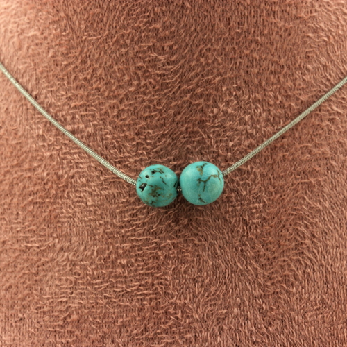 Howlite Turquoise 8 mm 2 beads necklace.