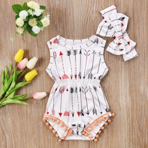 Newborn Baby Girls Sleeveless Arrow Bodysuit