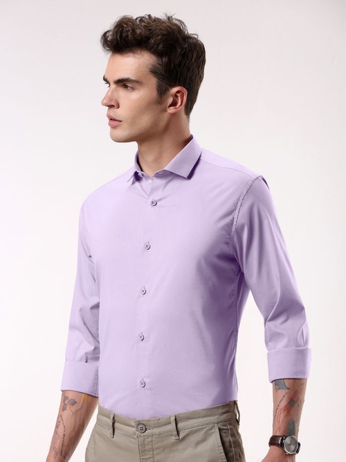 Men Slim Fit Solid Purple Formal Shirt (Size L)
