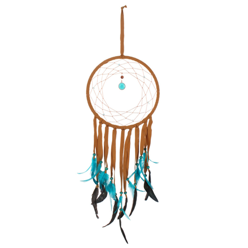 Dreamcatcher Med Brown Suede Turq Feathers