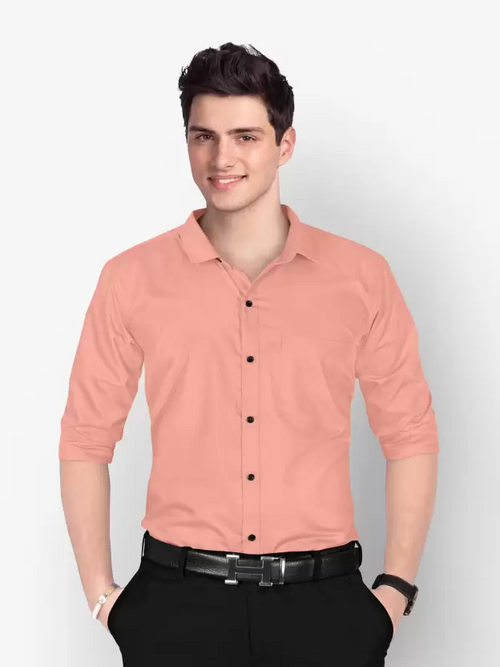 Men Regular Fit Washed Casual Shirt Peach