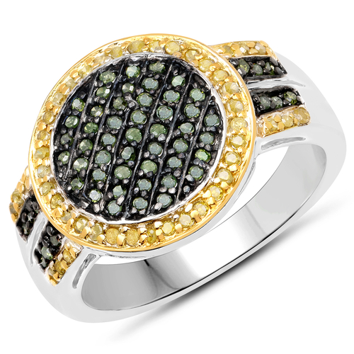 0.44 Carat Genuine Green Diamond and Yellow Diamond .925 Sterling