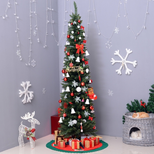 HOMCOM 6’ PVC Hinged Unlit Slim Artificial Pencil Christmas Tree