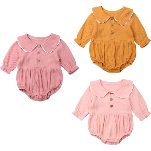 Infant Baby Girls Kid Bodysuits Ruffles Solid Doll