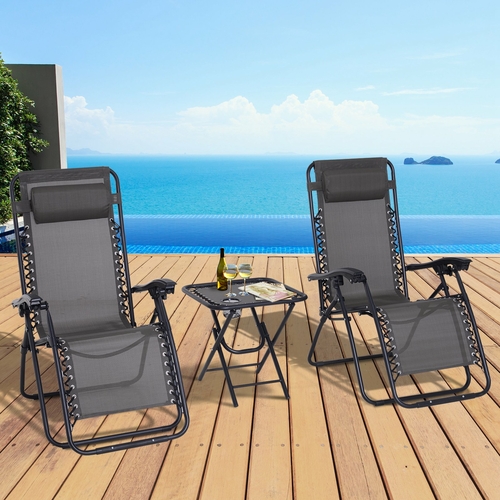 Outsunny 3pcs Zero Gravity Chair Set Garden Recliner Side Table Grey