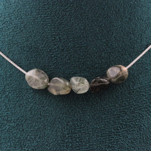 Green rutile Quartz from Brazil 5 beads necklace. 