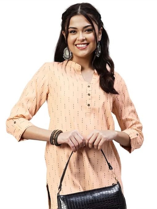 Women's Embroidery & printed Fit & Flare Top  (Size-L) (Color-PEACH)