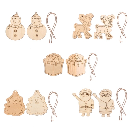 2PCS Creative Wooden DIY Christmas Pendants