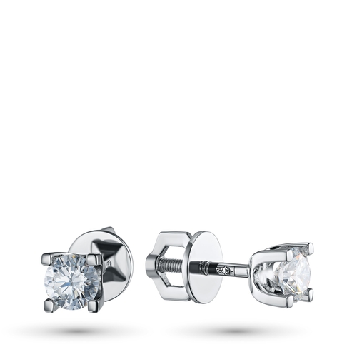 14K White Gold Earring Studs with 2 Round-Cut Lab-Created Diamonds