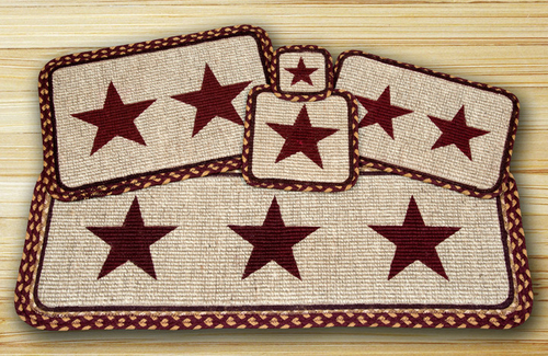 Earth Rugs 87-357BS Wicker Weave Table Runner Rug- Burgundy Star