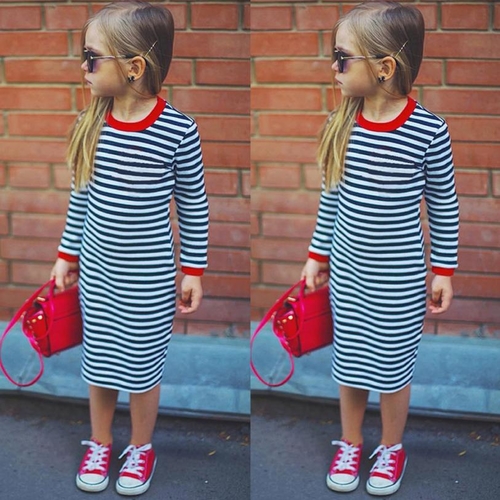 Toddler Baby Kids Girls Stripe Dress Long