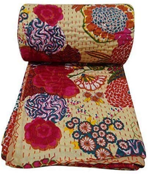 Jaipuri Quilt Handmade Bed Cover Cotton Kantha Blanket
