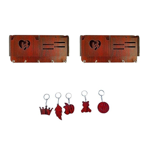 Wooden Key Holder + (Free 5 Key Chains) for Home Decor and Classic