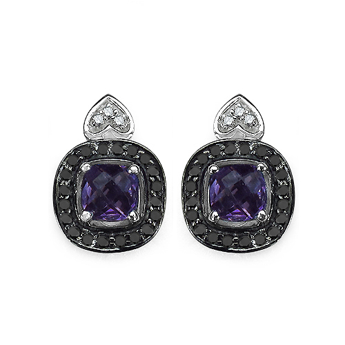 1.36 Carat Genuine Amethyst, Black Diamond & White Diamond .925