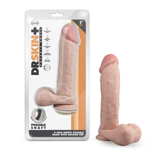 Blush Dr. Skin Plus Thick 9 in. Triple Density Posable Dildo with