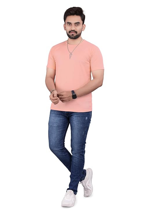 Men's Cotton Blend T-Shirt (Size-L) (Color-PEACH)