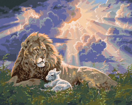 Paint by Numbers - LION AND LAMB AT SUNRISE (ABRAHAM HUNTER)