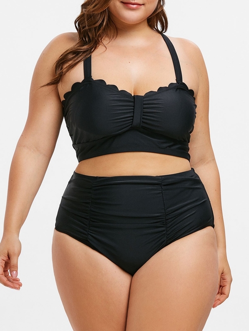  High Waist Scalloped Criss Cross Women Set