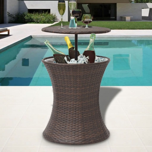 Ice Cooler Bucket Table 19.6"x23.6" Brown Poly Rattan