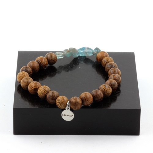 Apatite from Brazil + wood Bracelet 8 mm Beads.