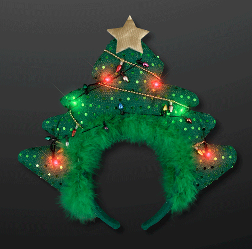 Blinkee CHRTMSHDBND Light Up Green Novelty Sequin Plush Christmas Tree