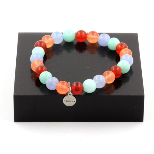 Amazonite + Orange Chalcedony + Aquamarine + Red Agate Bracelet