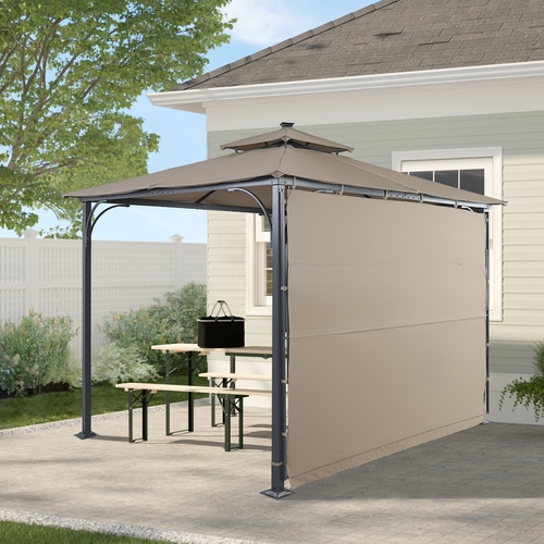 Patio 9.8ft.L x 9.8ft.W Gazebo with Extended Side Shed/Awning and LED