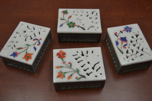 Main 4 Pcs Set Handmade Flower Storage Soapstone Boxes image