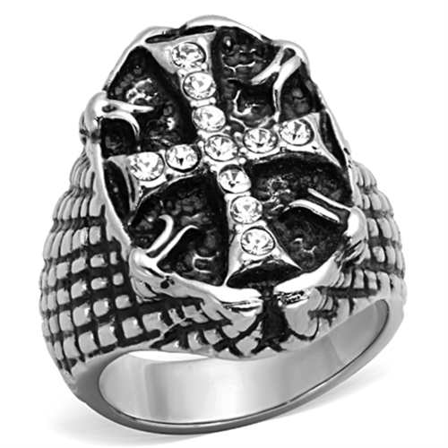 Men High Polished Stainless Steel Ring with Top Grade Crystal in Clear