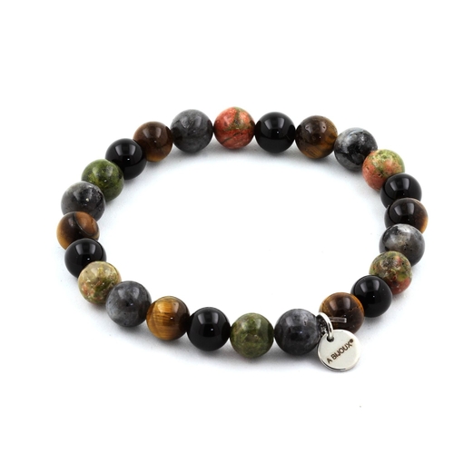 Labradorite + Tiger's Eye + Unakite + Black Agate Bracelet 8 mm Beads.