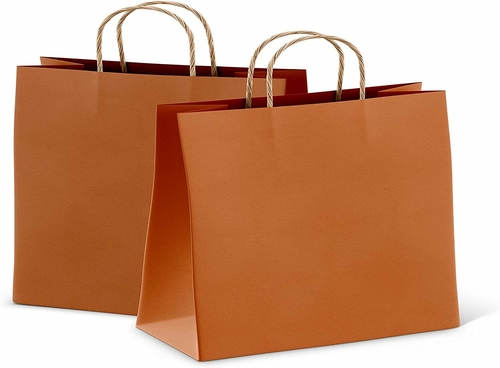 Orange Shopping Bags 16" x 6" x 12", Pack of 25 Orange Paper Bags with