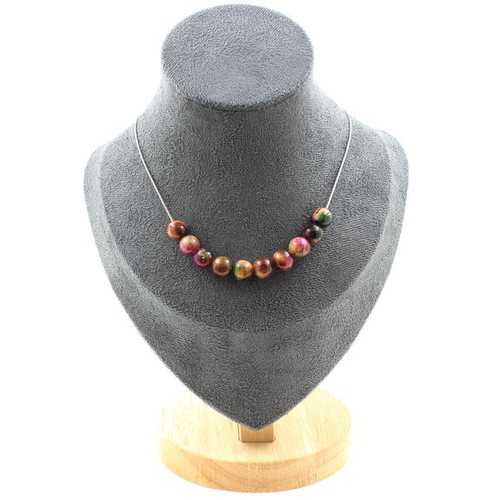 Two-tone Fuschia Tiger's Eye 8 mm 10 beads necklace.