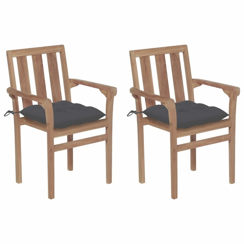 Garden Chairs 2 pcs with Anthracite Cushions Solid Teak Wood