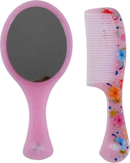 Combo Of Hair Comb And Mirror Set For Women And Girls