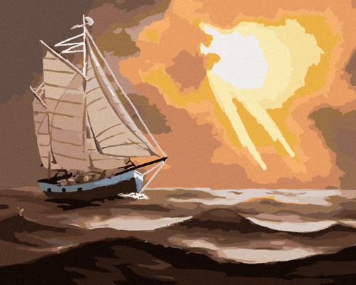 Zuty - Paint by Numbers - A SAILING SHIP AND THE SUN BEHIND THE CLOUDS