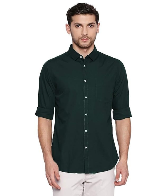 Men's Solid Slim Fit Cotton Casual Shirt DARK GREEN L