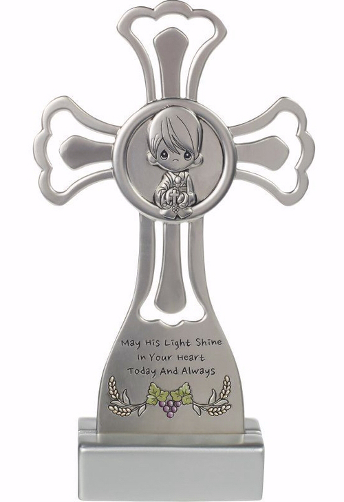 Precious Moments 198084 Boy Communion with Base Table or Wall Cross - 