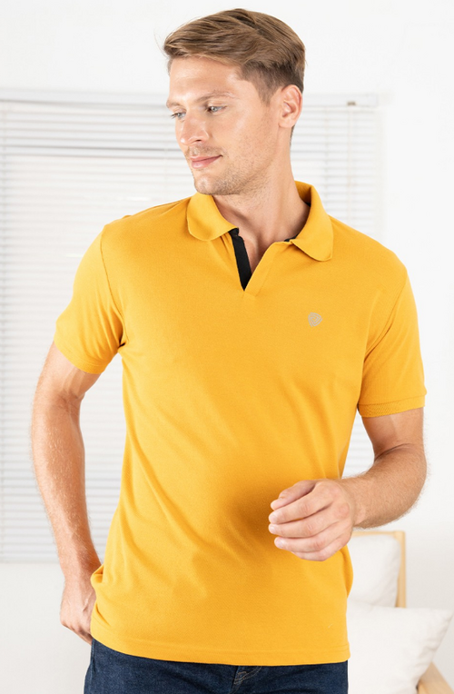 Men Polo Collar T-shirt (ColorMustard) (Size M)