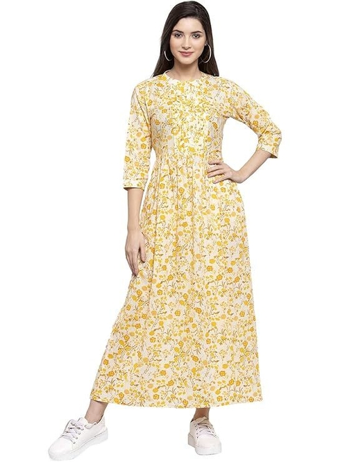 cotton floral print yoke pin tacks A-line Kurta (Size-M)