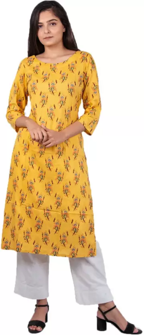 Women Floral Print Viscose Rayon A-line Kurta  (Yellow) Size M