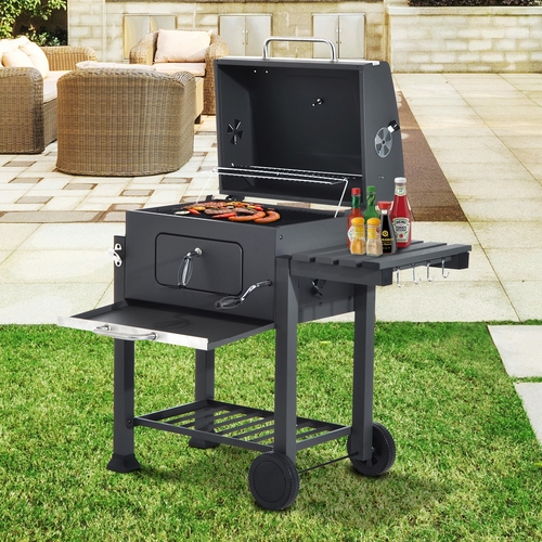 Outsunny Charcoal Grill BBQ Trolley Smoker Camping Picnic Portable