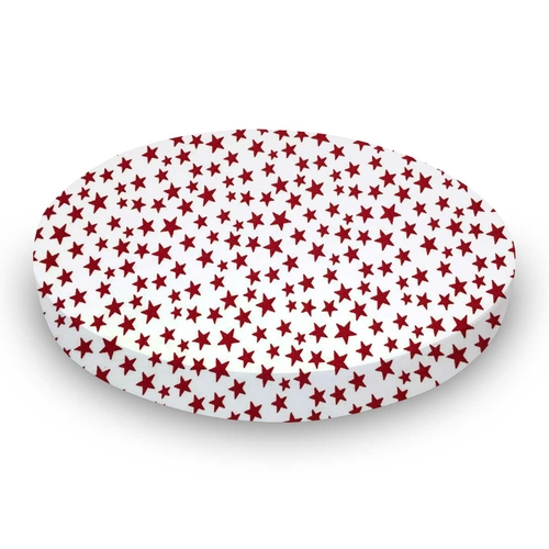 SheetWorld Fitted Round Crib Sheet - 100% Cotton Woven - Red Stars,