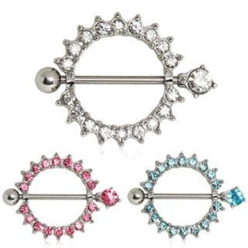 316L Surgical Steel Nipple Ring with Multi CZ Ring