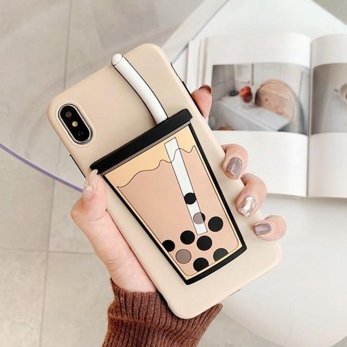 3D Boba Milk Bubble Tea Silicone Matte Phone Case