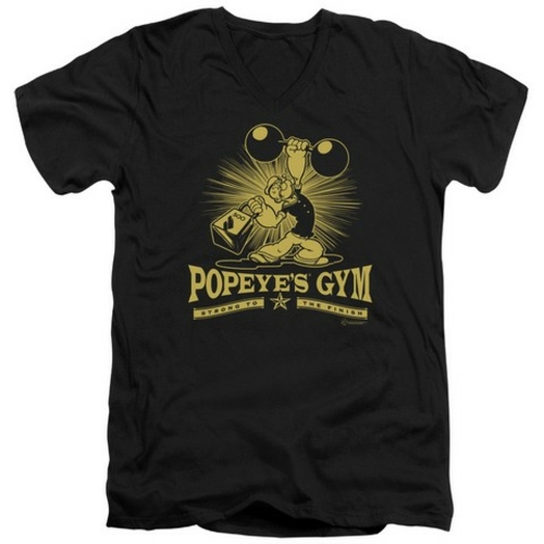 Popeye-Popeyes Gym Short Sleeve Adult 30-1 V-Neck Tee, Black - 2X