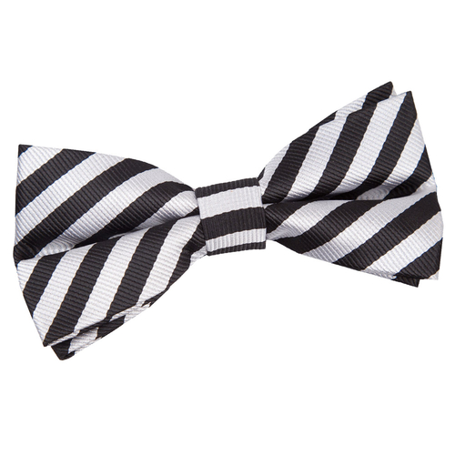 Thin Stripe Pre-Tied Bow Tie - Black & Silver
